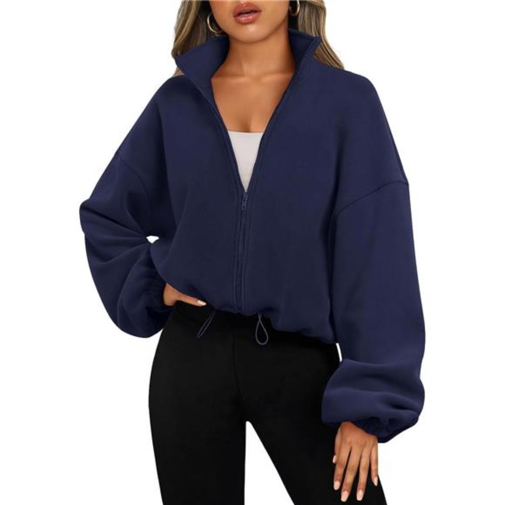 Womens Ultra Soft Hoodies Oversized Long Sleeve Sweatshirts - Dark Blue Jacket